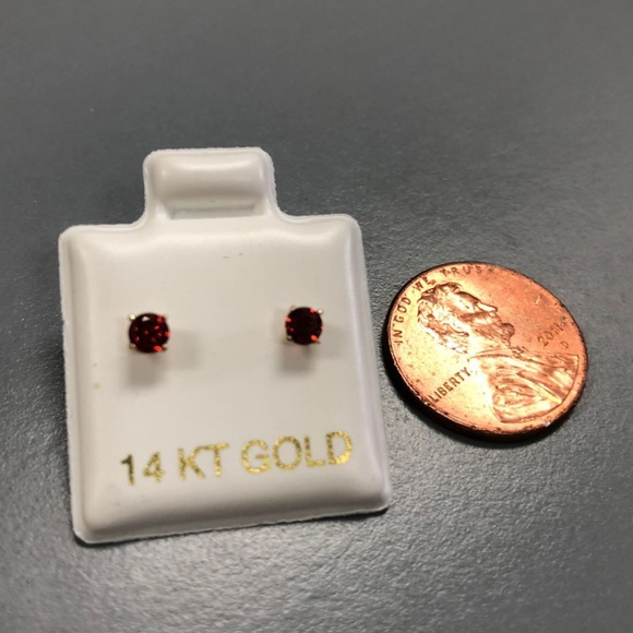 14k Yellow Gold 3mm Round Ruby Girls Earring - Picture 4 of 6